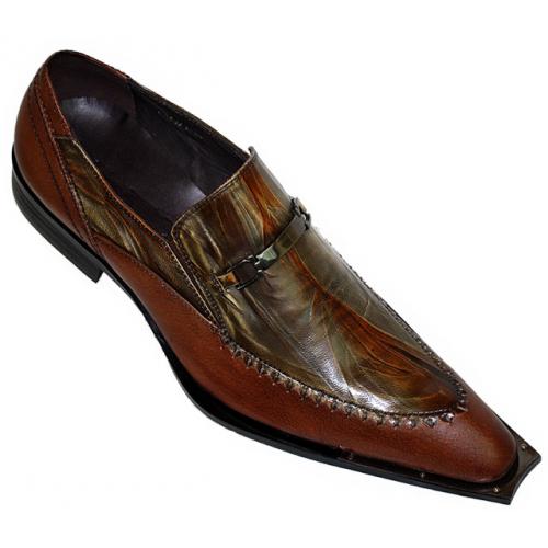 Zota Cognac Wrinkled Leather Shoes With Metal Tip G369